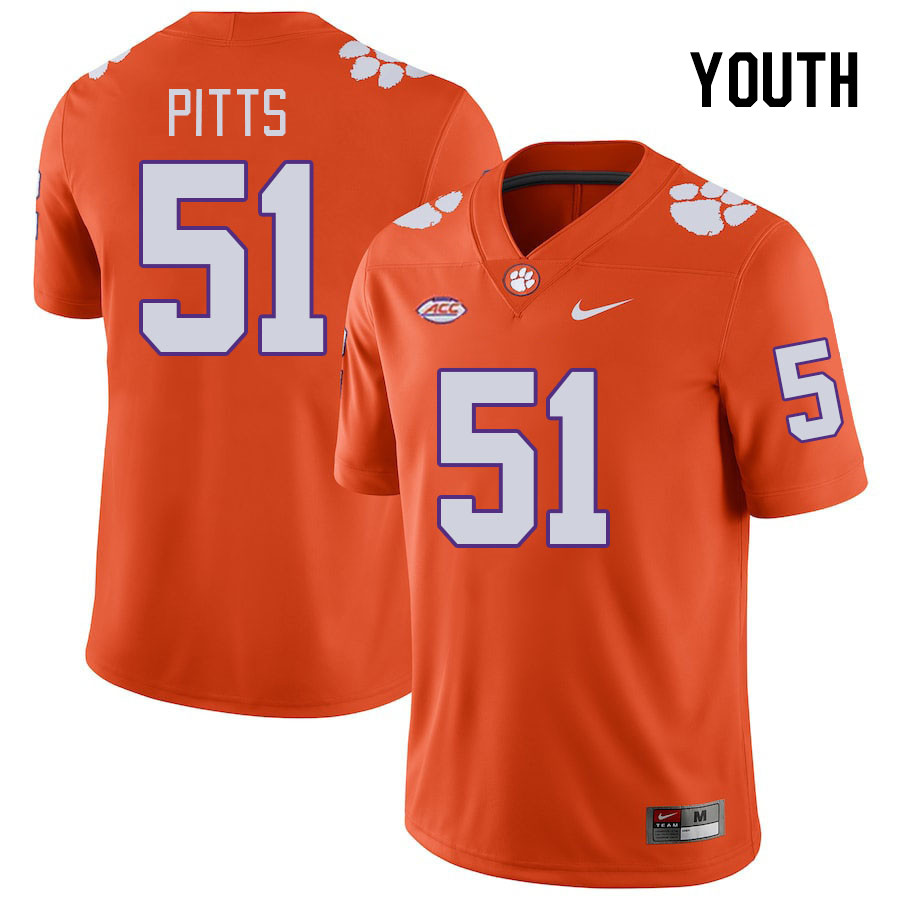 Youth #51 Peyton Pitts Clemson Tigers College Football Jerseys Stitched-Orange - Click Image to Close